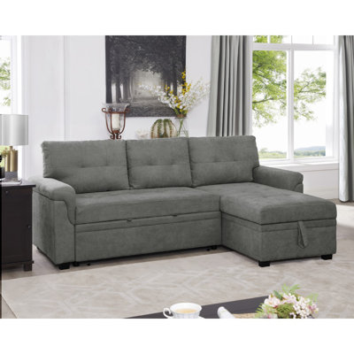 Naara Sectional Sleeper Couch with Storage Pull Out White Couch Bed, Reversible Sleeper Sofa Couch by Ebern Designs