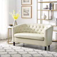 Tedie Faux Leather Loveseat, Button Tufted Barrel Loveseat, Mid-century Modern Loveseat Sofa, Sofa Couch