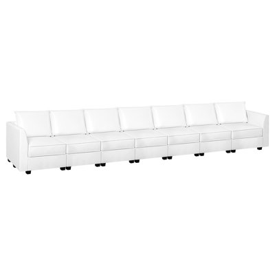 Ruell 7-Seater Air Leather Convertible Modular Sectional Sofa Sleeper Couch for Large Living Room by Hokku Designs