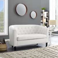 Engelhardt Faux Leather Midcentury Barrel Loveseat 2 Seater Sofa Couch for Bedrooms and Living Room.