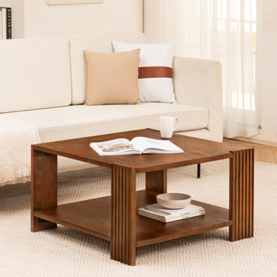 Herv 32"W Solid Wood Coffee Table with 2-Tier Storage by George Oliver