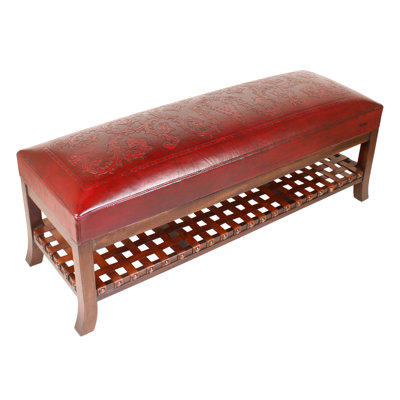 Genuine Leather Shelves Storage Bench by New World Trading