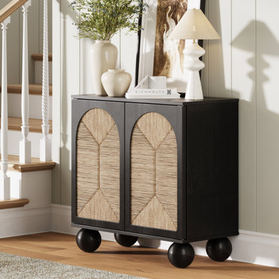 Coran Boho Storage Cabinet with Ball-Style Feet and Seagrass Door Panels by Bay Isle Home