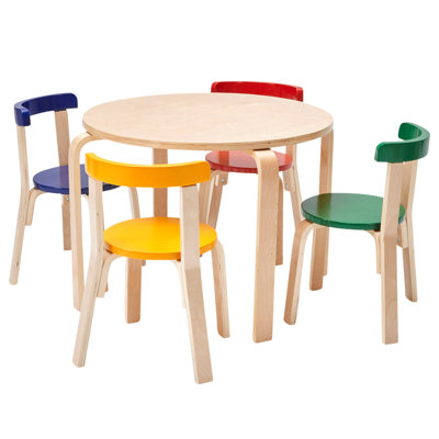 ECR4Kids Bentwood Round Table and Curved Back Chair Set, Kids Furniture, 5-Piece by ECR4Kids