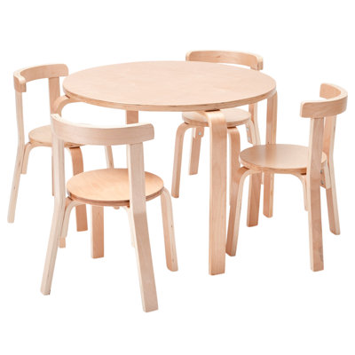 ECR4Kids Bentwood Round Table and Curved Back Chair Set, Kids Furniture, 5-Piece by ECR4Kids