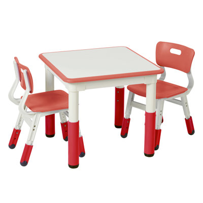 ECR4Kids Dry-Erase Square Activity Table with 2 Chairs, Adjustable, Kids Furniture, 3-Piece by ECR4Kids