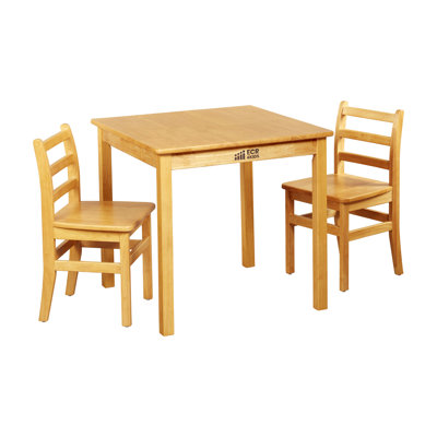 ECR4Kids 30in x 30in Square Hardwood Table with 28in Legs and Two 16in Chairs, Kids Furniture, Honey by ECR4Kids