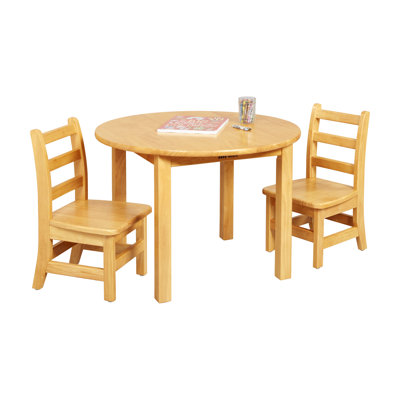 ECR4Kids 30in D Round Hardwood Table with 20in Legs and Two 10in Chairs, Kids Furniture, Honey by ECR4Kids
