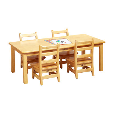 ECR4Kids Rectangular Hardwood Table with 16in Legs and Two 8in Chairs, Kids Furniture, Honey by ECR4Kids