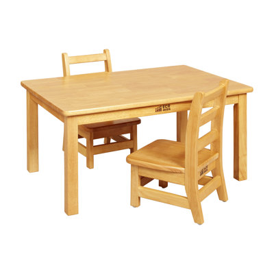ECR4Kids Rectangular Hardwood Table with 16in Legs and Two 8in Chairs, Kids Furniture, Honey by ECR4Kids