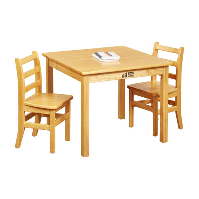 ECR4Kids 30in D Square Hardwood Table with 24in Legs and Two 14in Chairs, Kids Furniture, Honey by ECR4Kids