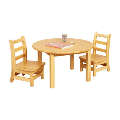 ECR4Kids 30in D Round Hardwood Table with 16in Legs and Two 8in Chairs, Kids Furniture, Honey by ECR4Kids