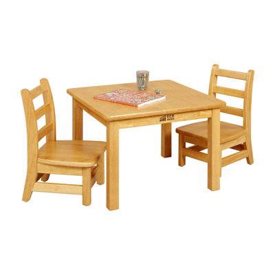 ECR4Kids 24in x 24in Square Hardwood Table with 16in Legs and Two 8in Chairs, Kids Furniture, Honey by ECR4Kids