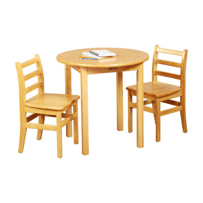 ECR4Kids 30in D Round Hardwood Table with 24in Legs and Two 14in Chairs, Kids Furniture, Honey by ECR4Kids