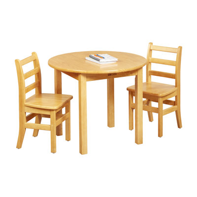 ECR4Kids 30in D Round Hardwood Table with 24in Legs and Two 14in Chairs, Kids Furniture, Honey by ECR4Kids