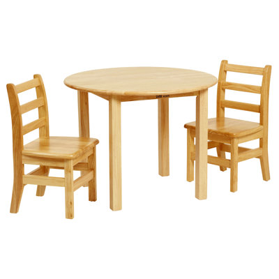 ECR4Kids 30in D Round Hardwood Table and Chair Set, 12in Seat Height, Kids Furniture by ECR4Kids