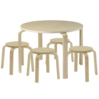 ECR4Kids Bentwood Round Table and Stool Set, Kids Furniture, 5-Piece by ECR4Kids