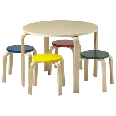 ECR4Kids Bentwood Round Table and Stool Set, Kids Furniture, 5-Piece by ECR4Kids