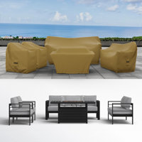 Ketron Patio Furniture Cover For 7 Seater Sofa Set With Fire Pit Table, Water Resistant UV & Weather Resistant Cover For 5 Pieces Outdoor Conversation by Freeport Park