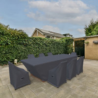 Kilgore 8-Person Outdoor Patio Dining Set Covers For Tempo Chairs And Table, Water-Repellent UV-Resistant Polyester With Tie-Downs by Freeport Park