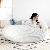 Oversized Large Round 5 Foot Giant Foam Filled Faux Rabbit Fur Bean Bag Sofa with Soft Removeable Cover by Pia Ricco