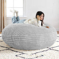 Oversized Large Round 5 Foot Giant Foam Filled Faux Rabbit Fur Bean Bag Sofa with Soft Removeable Cover by Pia Ricco