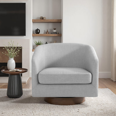 Applewold Upholstered Swivel Barrel Chair with Solid Wood Base by Pia Ricco