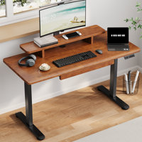 Height Adjustable Electric Standing Desk With Solid Wood Desktop And Monitor Stand, 47X23.6 Inches Whole-Piece Board Rectangle Stand Up Desk, Memory C by Red Barrel Studio