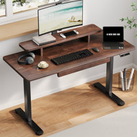 Height Adjustable Electric Standing Desk With Solid Wood Desktop And Monitor Stand, 47X23.6 Inches Whole-Piece Board Rectangle Stand Up Desk, Memory C by Red Barrel Studio