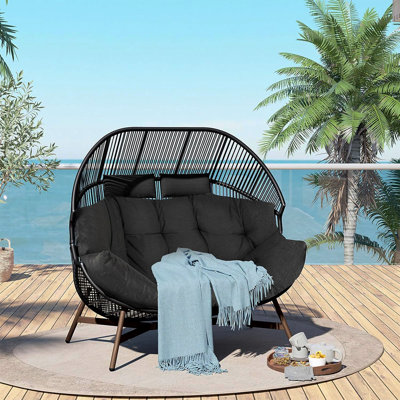 Olilawn Outdoor Modern 2-seat Wicker Egg Chair With Cushion, Stationary Patio Loveseat Accent Chair, Grey by olilawn