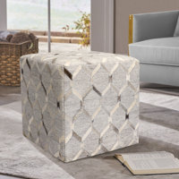 Galaxy Silver Cowhide Pouf 18" by Pasargad