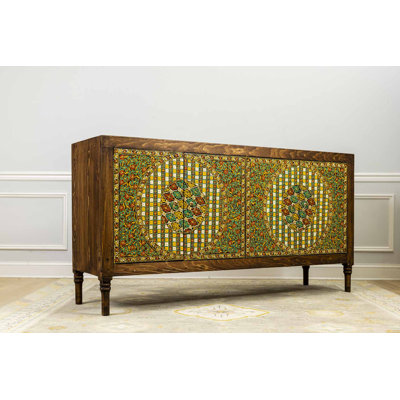 Bohemian Solid Wood Sideboard, Brown/Yellow/Green/Red by Pasargad