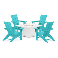 POLYWOOD Modern Curveback Adirondack 5-Piece Conversation Set with Fire Pit Table by POLYWOOD