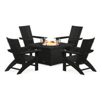 POLYWOOD Modern Curveback Adirondack 5-Piece Conversation Set with Fire Pit Table