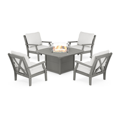 Braxton 5-Piece Deep Seating Conversation Set with Fire Pit Table by POLYWOOD