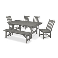 Vineyard 6-Piece Rustic Farmhouse Side Chair Dining Set with Bench in by POLYWOOD
