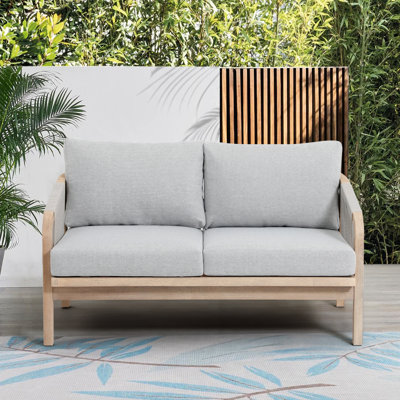 Mariliva Outdoor Acacia Wood Woven Loveseat With Cushions