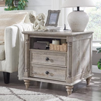 Rushville Farmhouse 2 - Drawers Nightstand with Charging Station, Tall Rustic Wood Square End Table with Open Shelf by OKD