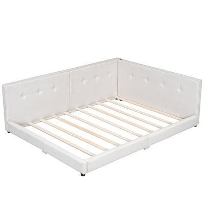 Upholstered Full Platform Bed with USB Ports, Linen Fabric, Modern Bedroom Furniture by Office Furniture Concepts, Inc.