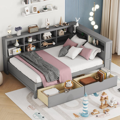 Twin Size Wooden Daybed with 2 Drawers, Storage Shelf & USB Charging Station,White by Office Furniture Concepts, Inc.