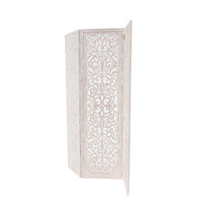 Wooden Handmade Hinged Foldable Partition 3 Panel Floral Partition Room Divider Screen by One Allium Way