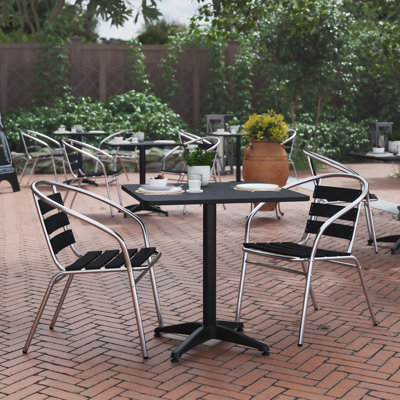 Gearard Square Aluminum Indoor-Outdoor Table Set with 2 Slat Back Chairs by Orren Ellis