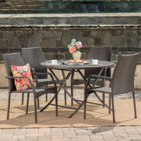 Derrion Outdoor Wicker 5 Piece Dining Set by Orren Ellis