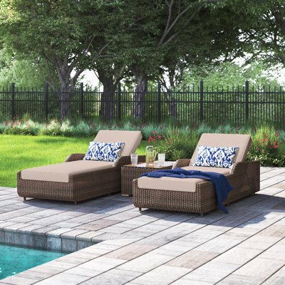 Griffing 29.53" Long Reclining Outdoor Chaise Lounge Set with Cushions and Table by Wade Logan