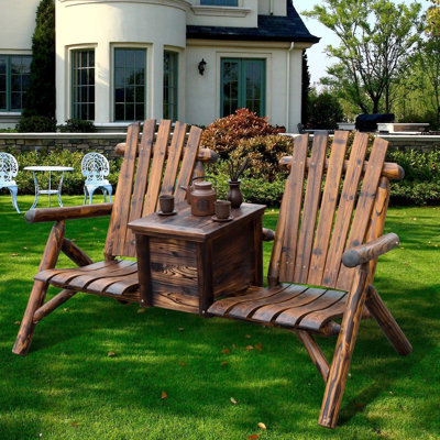 Gwen Solid Wood Double Adirondack Chair with Table by Millwood Pines