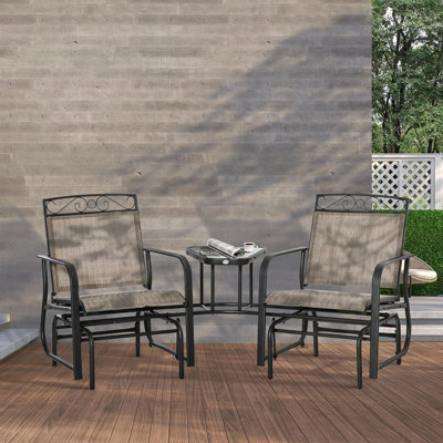 Outsunny Outdoor Glider Bench With Coffee Table, Patio 2-Seat Rocking Chair Swing Loveseat With Breathable Sling For Backyard Garden Porch, Brown by Outsunny