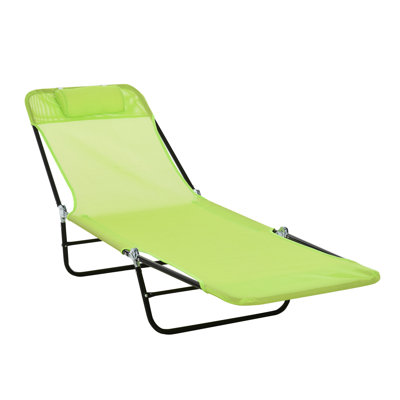 Ginder Folding Chaise Lounge Chair, Pool Sun Tanning Chair, Outdoor Lounge Chair with Reclining Back, Breathable Mesh Seat, Headrest for Beach, Yard,