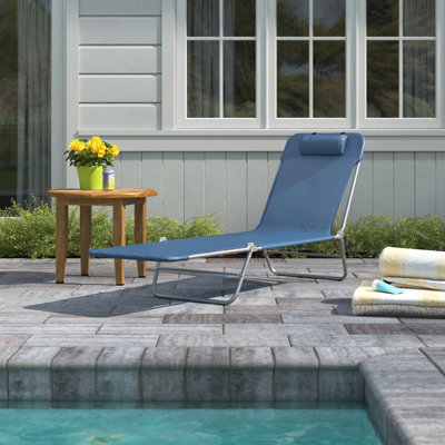 Ginder Folding Chaise Lounge Chair, Pool Sun Tanning Chair, Outdoor Lounge Chair with Reclining Back, Breathable Mesh Seat, Headrest for Beach, Yard, by Freeport Park