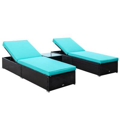 Outdoor Lounge Chairs Set Of 2 With 5-Level Angles Adjust Backrest, Thick Cushions, & Matching Table, Patio Rattan Furniture Sets For Pool Side, Balco