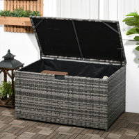 Outsunny 113 Gallon Deck Box, Rattan Outdoor Storage Box, Waterproof Storage Container for Indoor, Patio Furniture Cushions, Pool Supplies, Garden Too by Outsunny